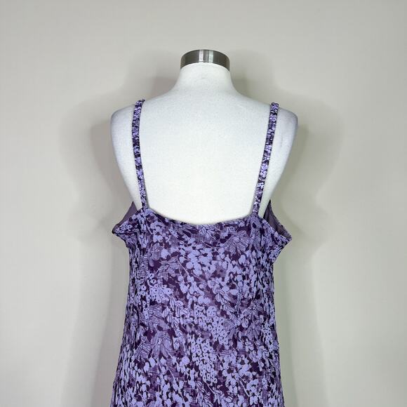 Vintage | 90s Believe Purple Lavender Floral Spaghetti Strap Y2K Midi Dress 16 - Picture 8 of 10
